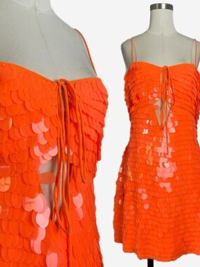 ASOS NWT Orange Embellished Sequin Cutout mini dress maximalist bold Ibiza 10